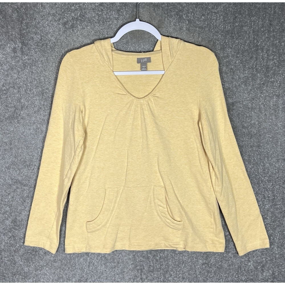 J‎ Jill Hooded Top Womens Size Small Yellow Long Sleeve Pullover Kangaroo Pocket